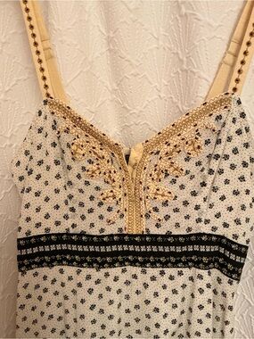 Free People Cream and Black Embroidered Mini Dress